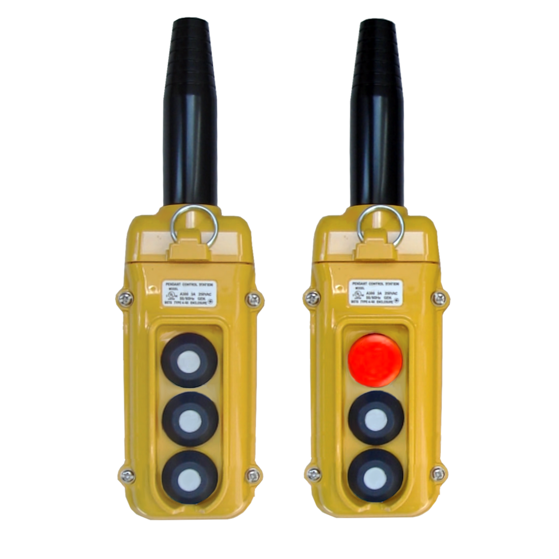 3-Button Pendants, Single, Two, Three Speed (SBN-3-WA, -WE, -WES, -WET) Yellow