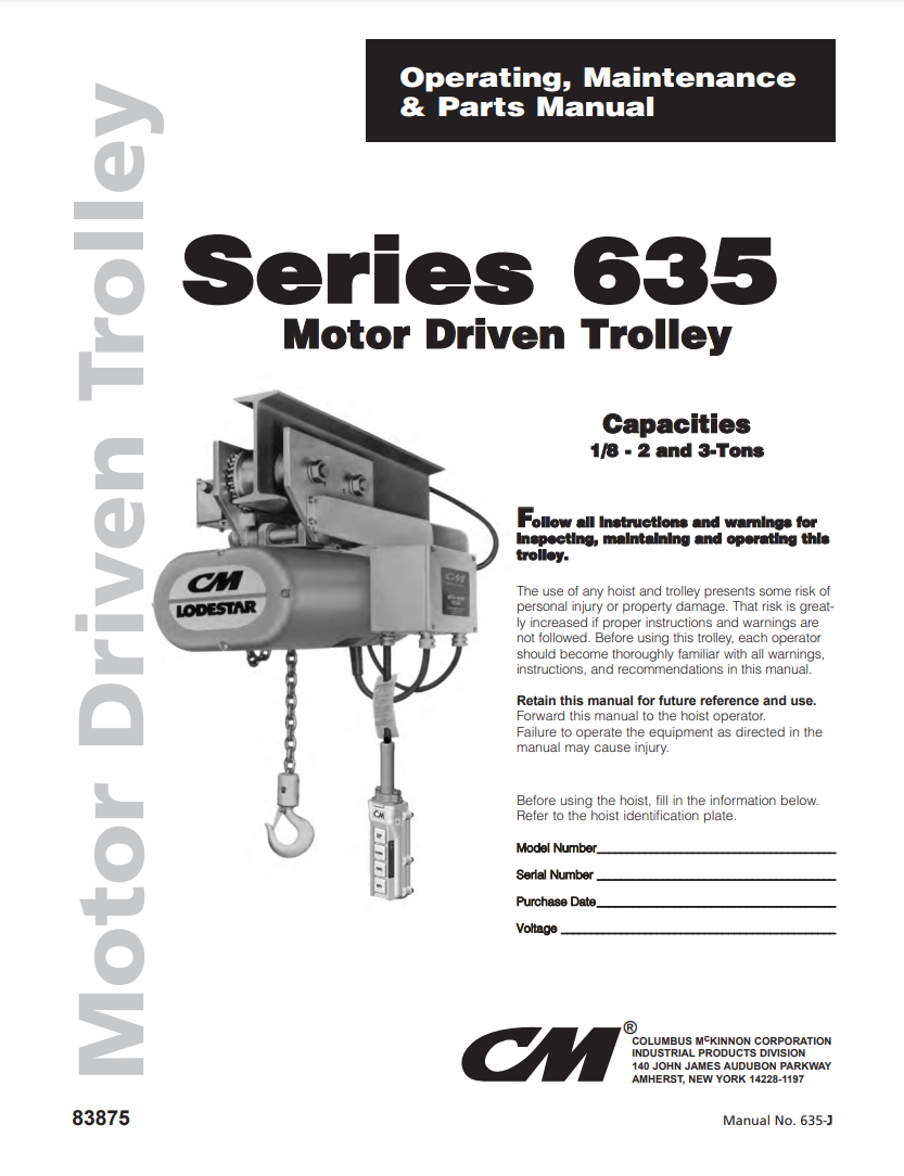 CM Series 635 Motor Drive Trolley Manual