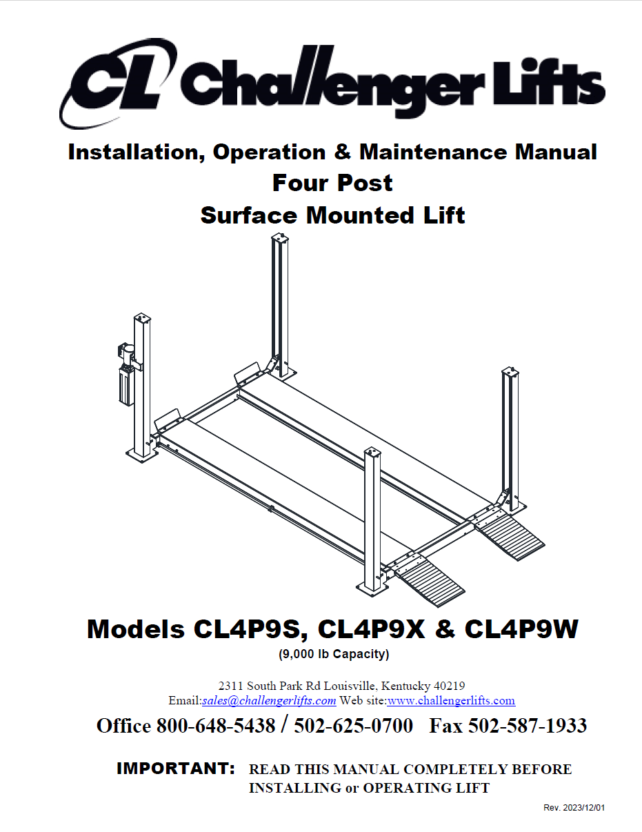 Challenger Lifts CL4P9 Manual