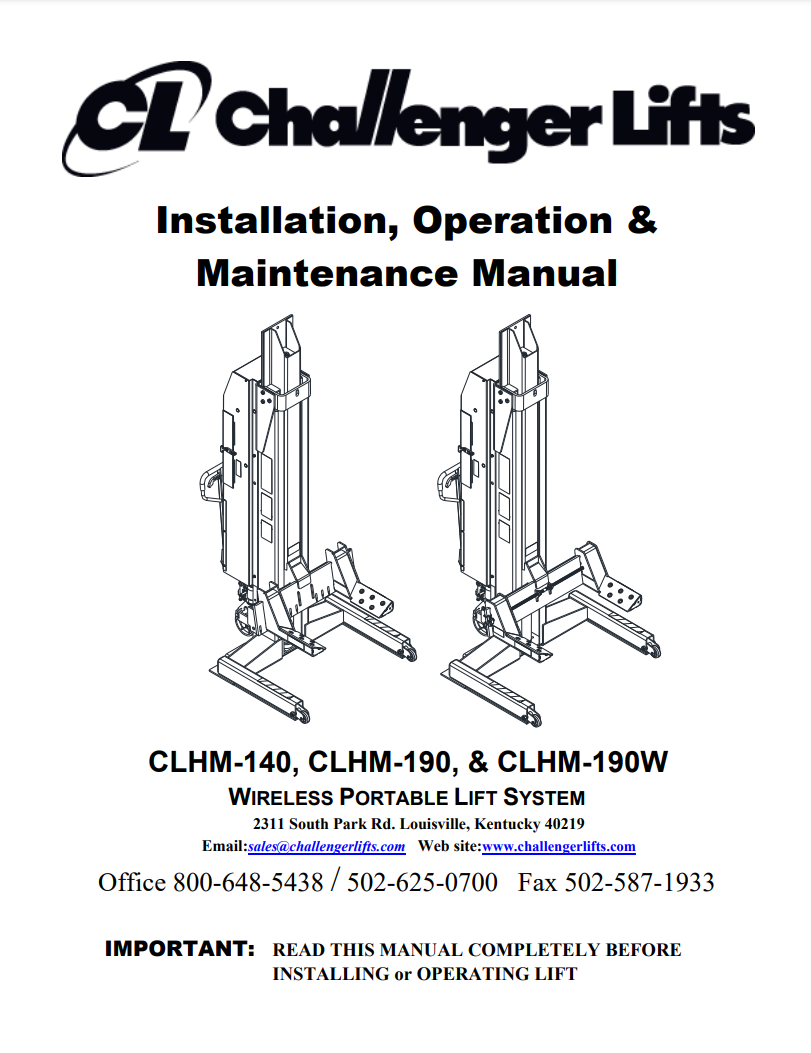 Challenger Lifts Mobile Column Lifts Manual