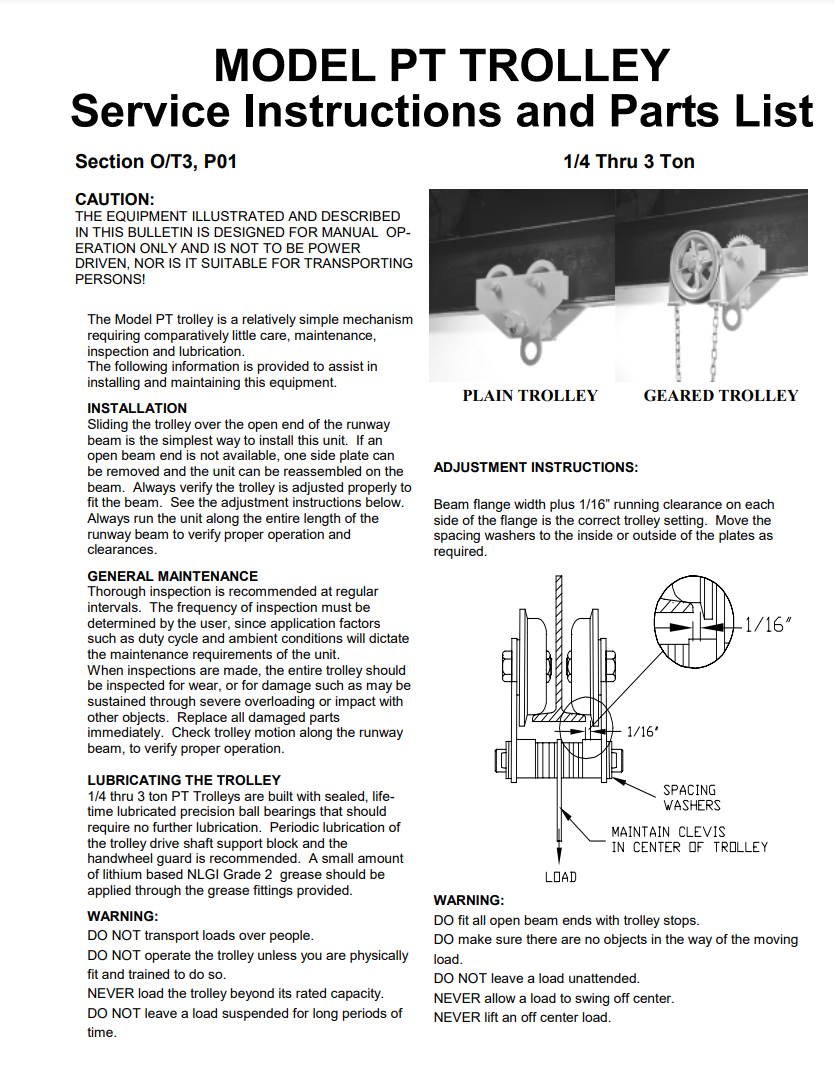 Chester Model PT Trolley Manual