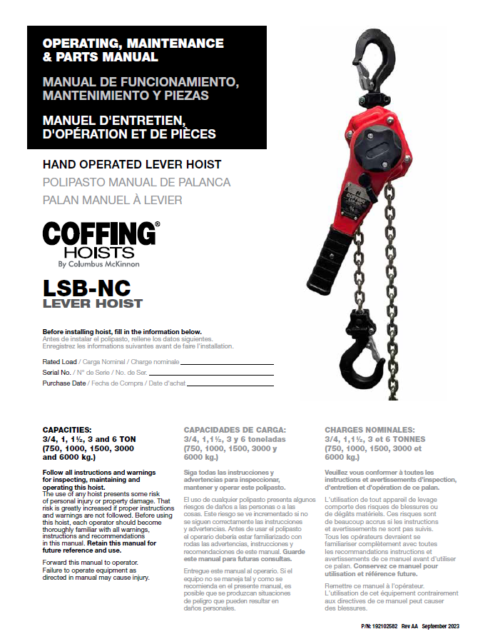 Coffing LSB-NC Manual
