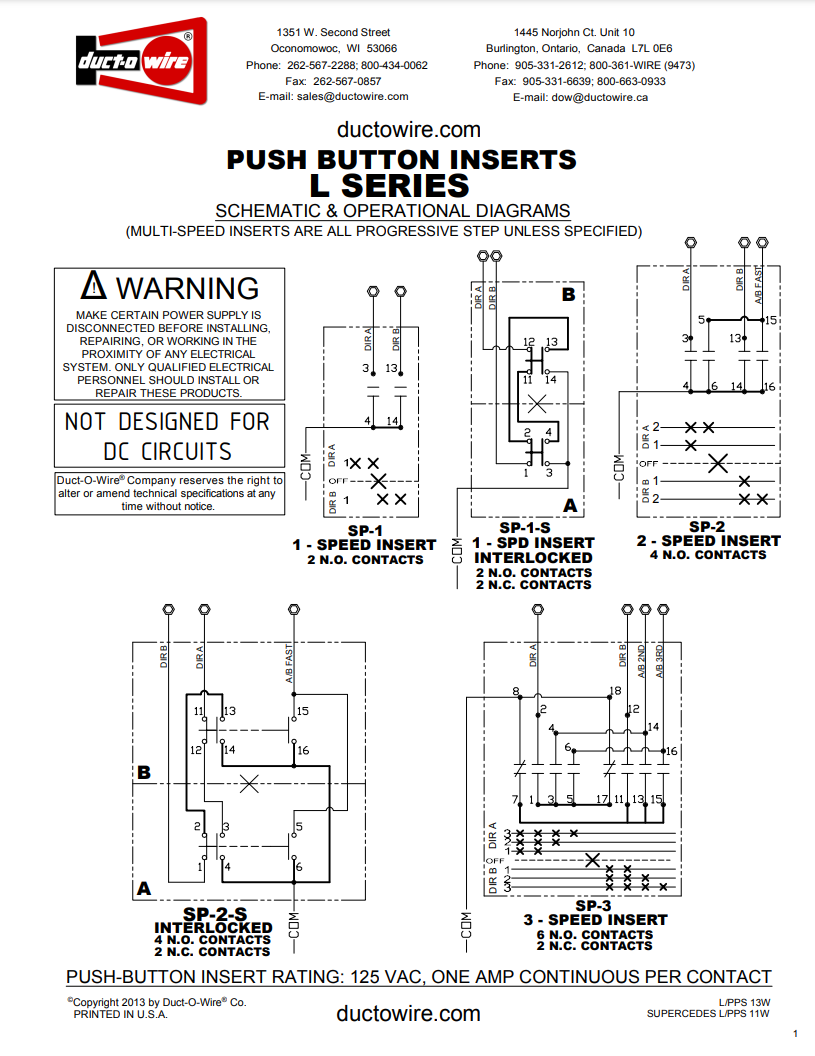 DuctOWire 10Button Pendant DualSpeed Switches L10D2A, L10D2M