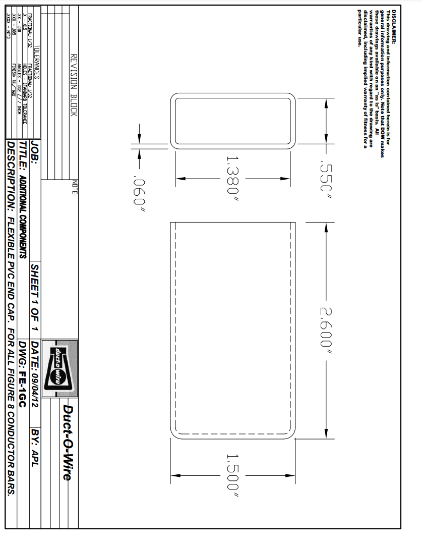 Duct-O-Wire Parts | Flexible PVC End Cap (for all Figure 8 Conductors) Drawing | Part Number" FE-1GC