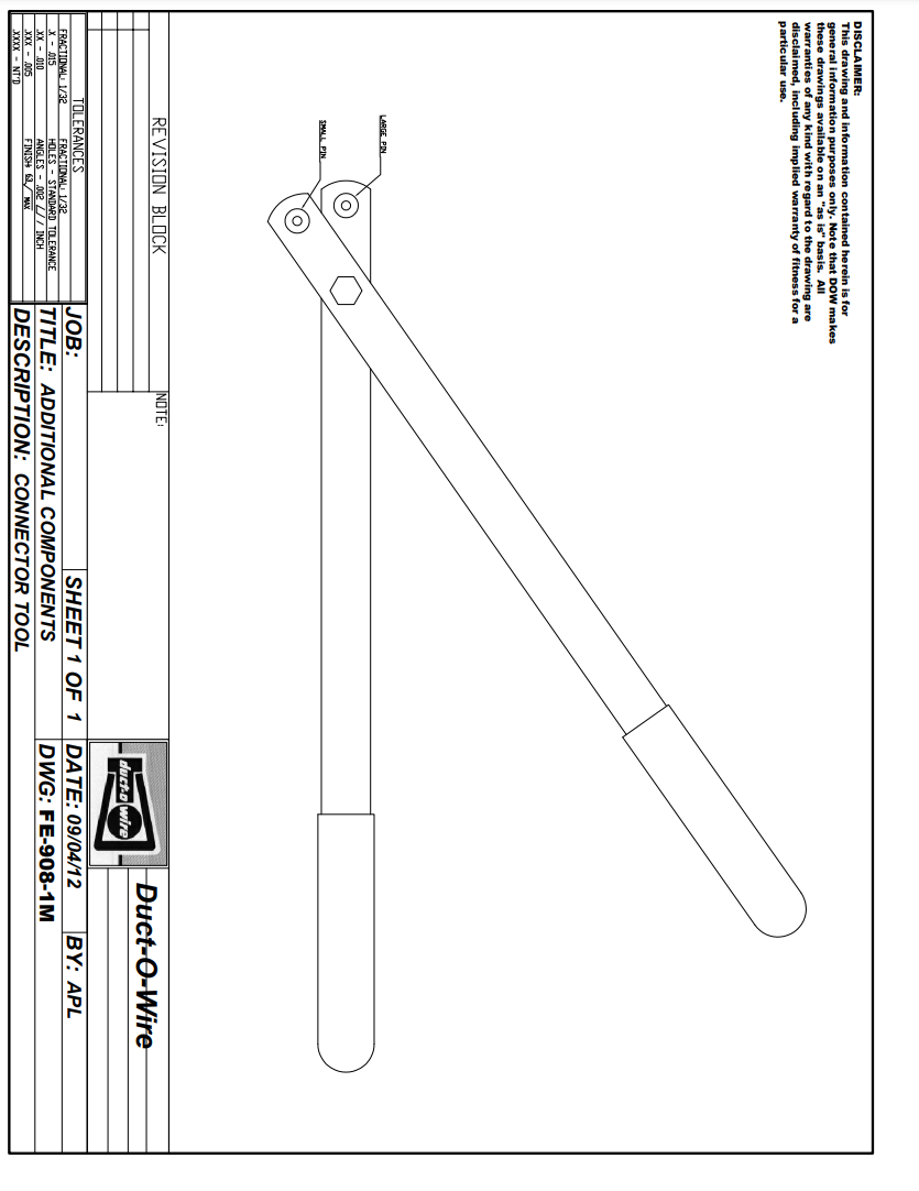 Duct-O-Wire Parts | Connector Tool Drawing | Part Number: FE-908-1M