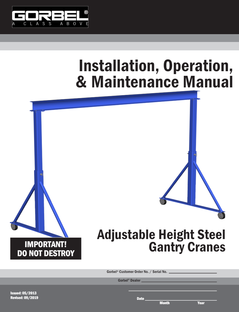 Gorbel Adjustable Gantry Cranes Manual