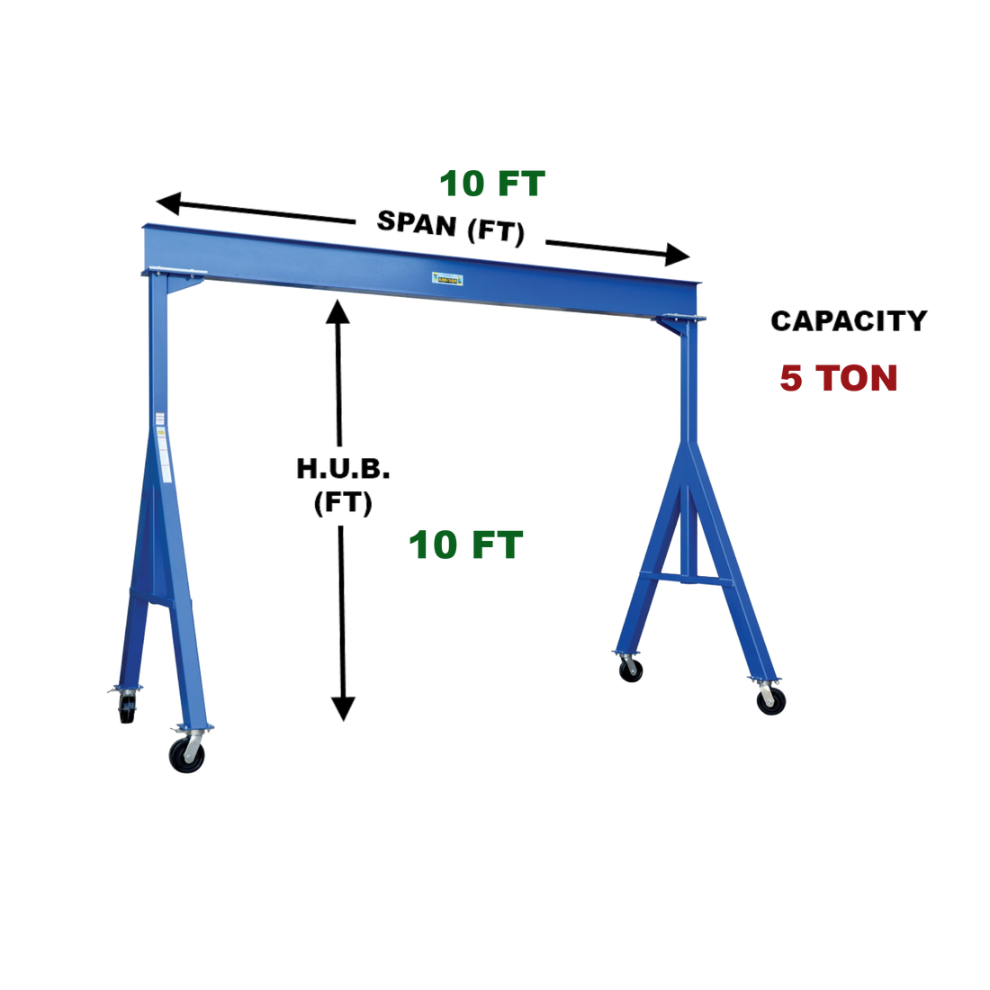 Gorbel Fixed Gantry Crane | 5 Ton Capacity | 10 ft. Span | 10 ft. Height Under Boom | Part Number: FHS-10-10