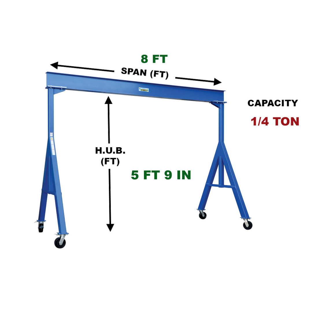 Gorbel Fixed Gantry Crane | 1/4 Ton Capacity | 8 ft. Span | 5 ft. 9 in. Height Under Boom | Part Number: FHS-50