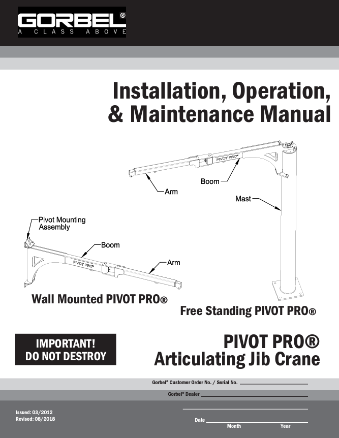 Gorbel Pivot Pro Manual