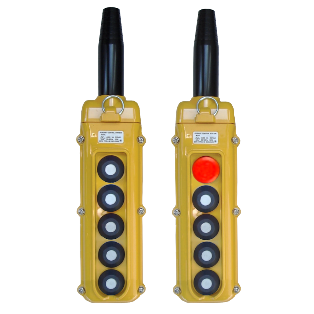 5-Button Pendants, Single, Two, Three Speed (SBN-5-WA,-WE,-WES,-WET) Yellow
